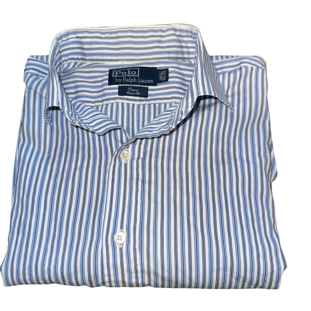 Polo Ralph‎ Lauren Dress Shirt Mens 16.5 33 Regent Classic Fit Blue Striped